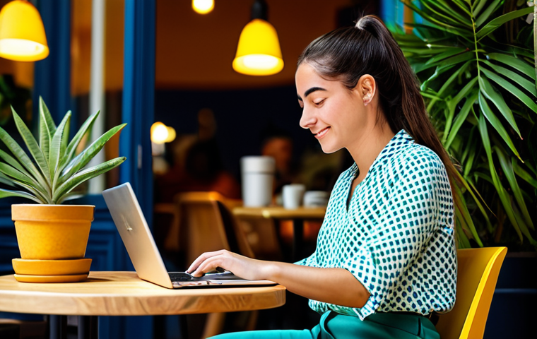 Digital Nomad Working at a Cafe**
"A young professional woman working on a laptop at a vibrant cafe in Lisbon, Portugal. She is wearing a stylish but modest blouse and trousers, fully clothed, appropriate attire. The cafe has warm lighting and is filled with plants. Background shows other patrons enjoying their coffee. Safe for work, perfect anatomy, natural proportions, professional digital art, high quality."
**