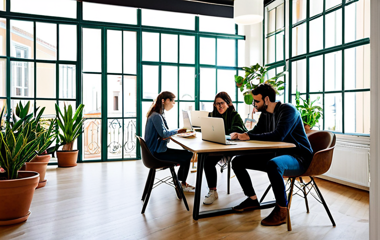 디지털 노마드와 글로벌 비즈니스의 관계 - Coworking Collaboration**

"A bright and airy coworking space in Lisbon, Portugal, featuring digital...