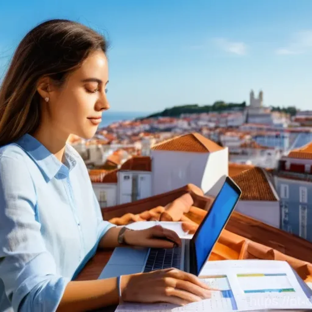 디지털 노마드의 직업적 목표 설정 - **Prompt:** A young female digital nomad, in her late 20s, with a focused yet serene expression, is ...
