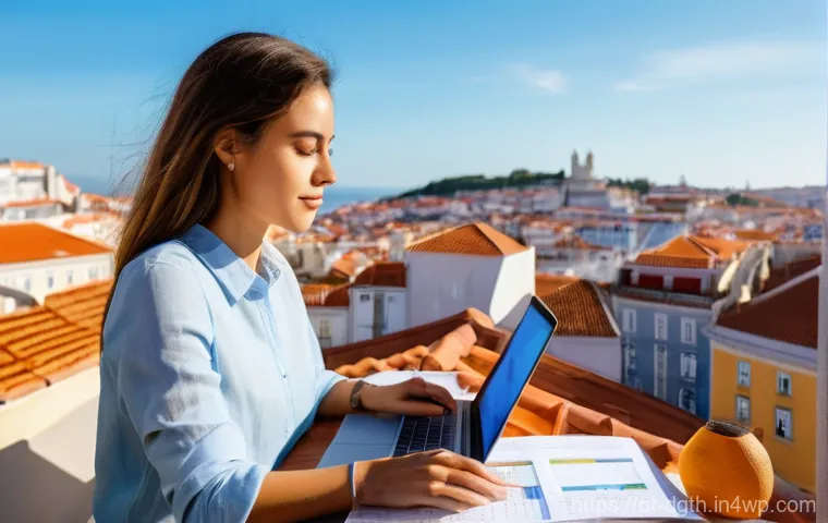 디지털 노마드의 직업적 목표 설정 - **Prompt:** A young female digital nomad, in her late 20s, with a focused yet serene expression, is ...
