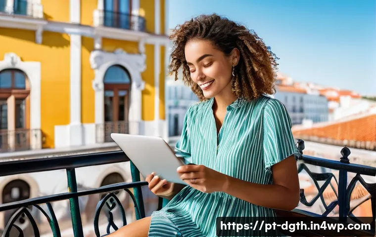 디지털 노마드의 커리어 포지셔닝 - **Prompt:** A vibrant, sunlit image depicting a female digital nomad, in her late 20s to early 30s, ...