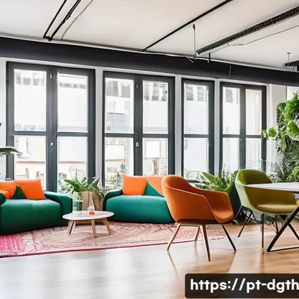 디지털 노마드가 선호하는 근무 환경 - A bright, modern coworking space in Lisbon with large floor-to-ceiling windows letting in abundant n...
