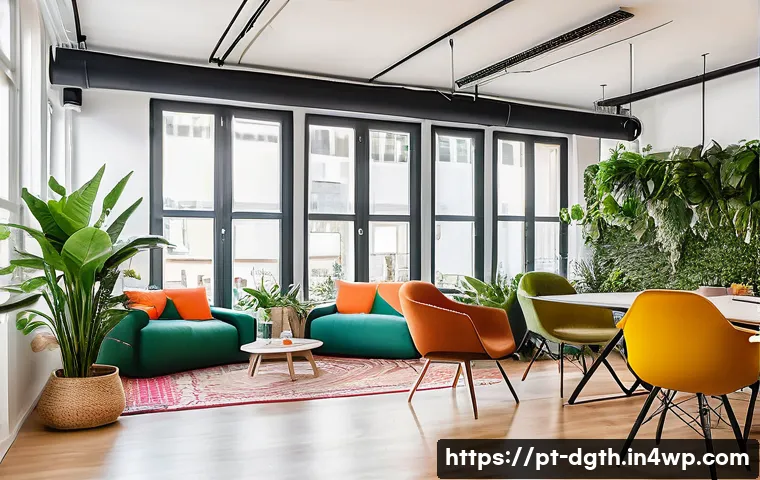 디지털 노마드가 선호하는 근무 환경 - A bright, modern coworking space in Lisbon with large floor-to-ceiling windows letting in abundant n...