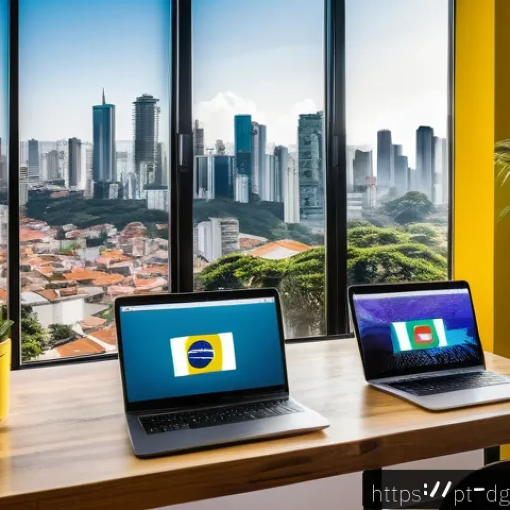 디지털 노마드가 취할 수 있는 비즈니스 기회 - A vibrant coworking space in a modern Brazilian city like São Paulo, featuring diverse young entrepr...