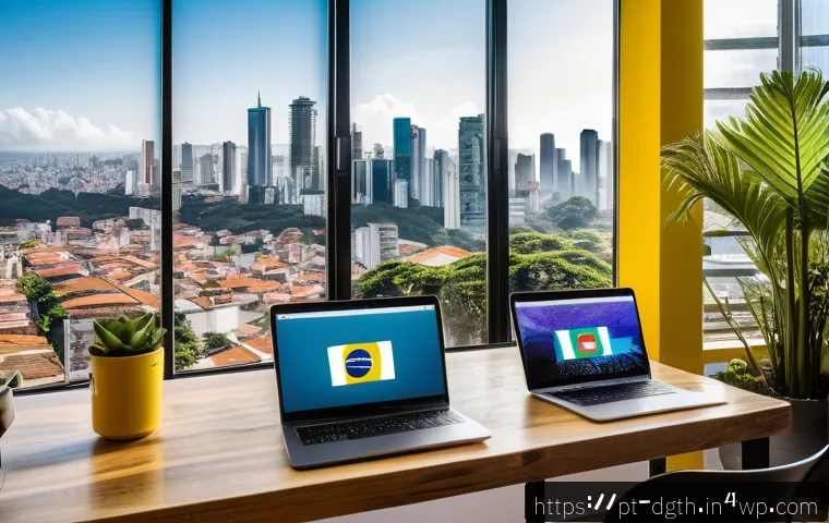 디지털 노마드가 취할 수 있는 비즈니스 기회 - A vibrant coworking space in a modern Brazilian city like S&atilde;o Paulo, featuring diverse young entrepr...