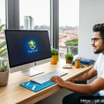 Home 18 디지털 노마드의 새로운 직업 동향 - A modern home office setup with a young Brazilian software developer working remotely on a laptop, s...