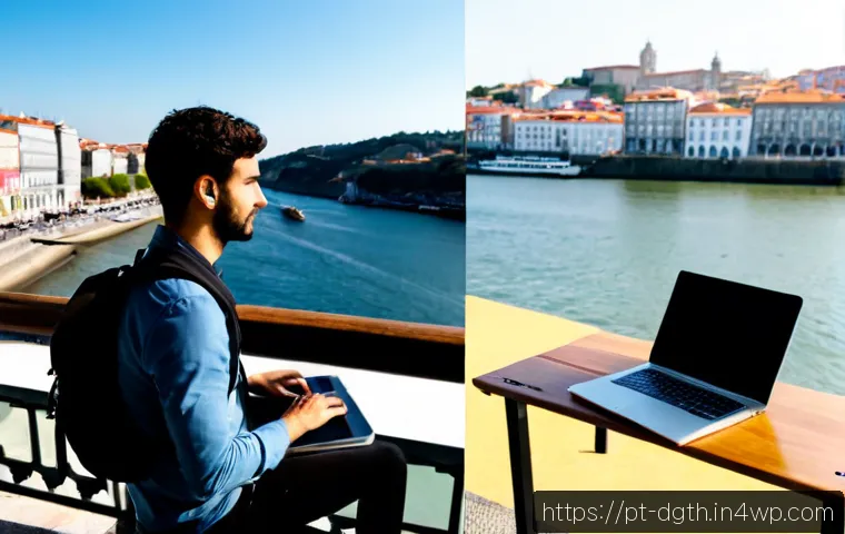 Home 17 프리랜서와 디지털 노마드의 차이 - Photorealistic split-scene comparison: on the left, a freelance graphic designer working at a tidy h...
